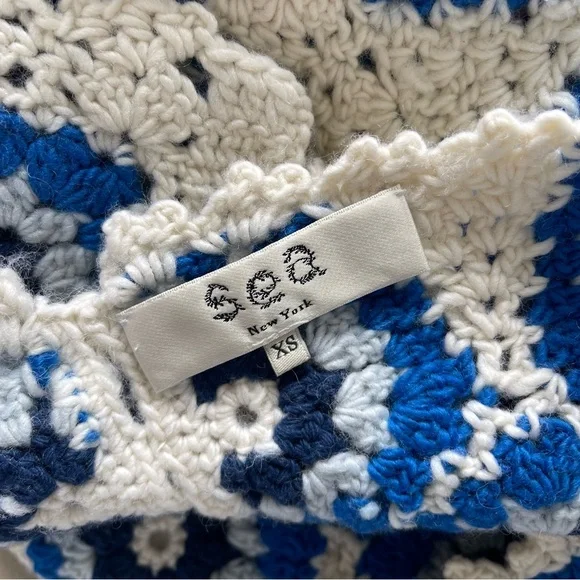 Sea NY Hayden Crochet Halter Top Blue White Size XS